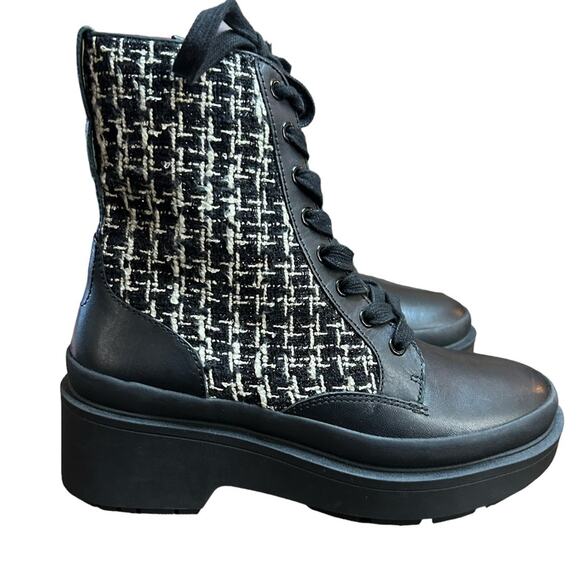 kate spade Shoes - Kate Spade Winona Black /Cream Combat Boots Leather/Tweed NEW Size 6.5